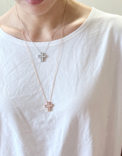 Cubic Cross Pendant statement necklace, Detachable Cubic Zirconia cross statement necklace