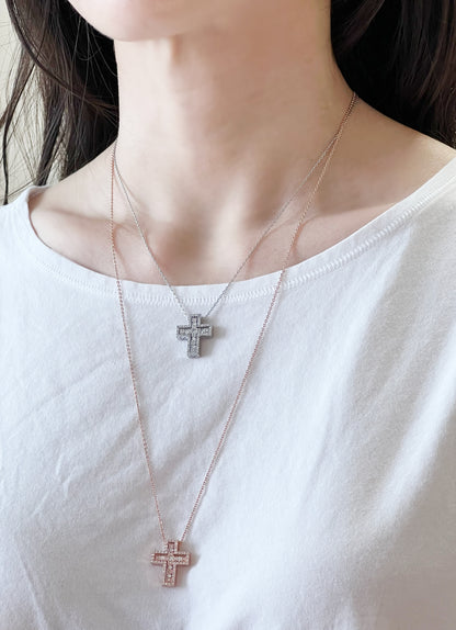 Cubic Cross Pendant statement necklace, Detachable Cubic Zirconia cross statement necklace