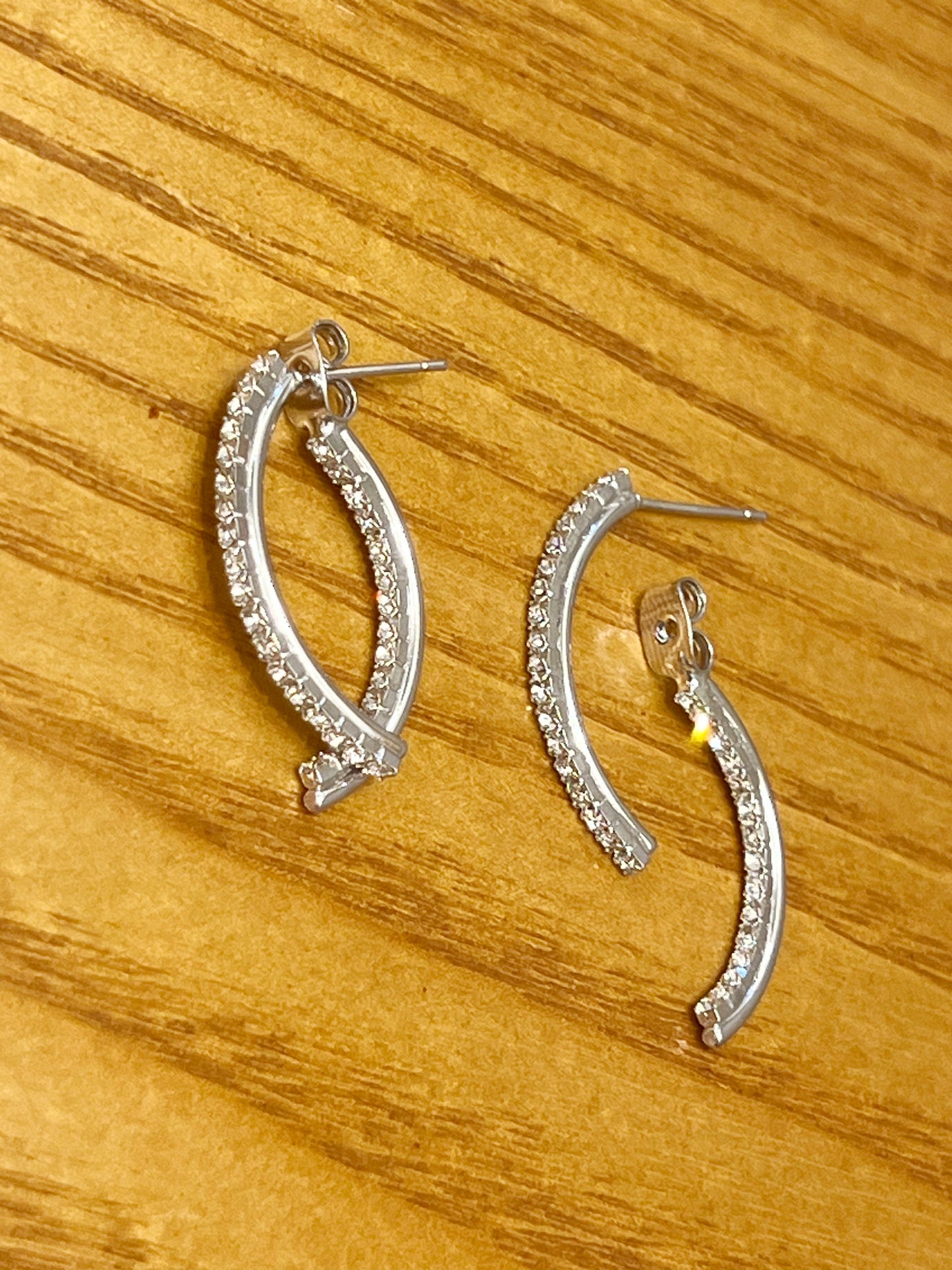 Two ways drop crosses cubic bar earrings, curved cubic bar long earrings