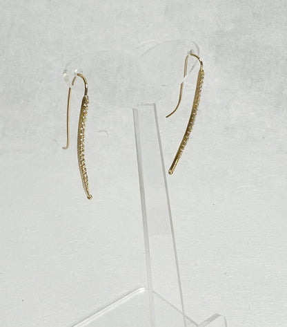 Long Cubic bar drop Ear Pin style earrings, curved cubic bar long earrings