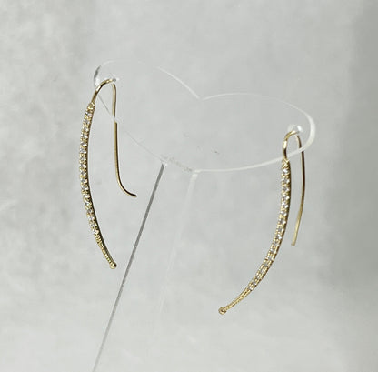 Long Cubic bar drop Ear Pin style earrings, curved cubic bar long earrings