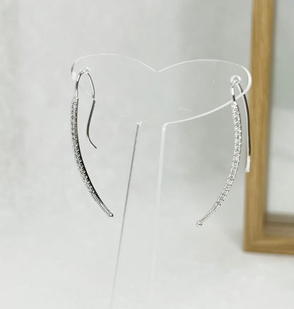 Long Cubic bar drop Ear Pin style earrings, curved cubic bar long earrings