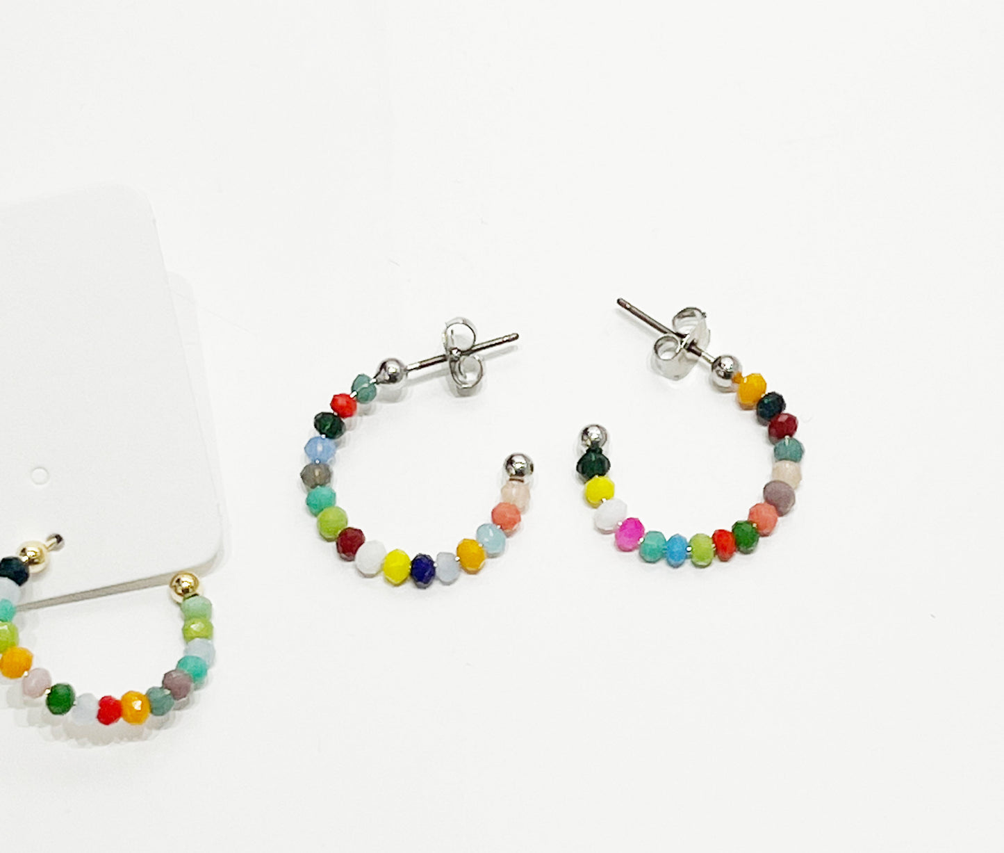 Multi color stones Hoop Earrings. beaded stones hoop earrings, colorful ring earrings