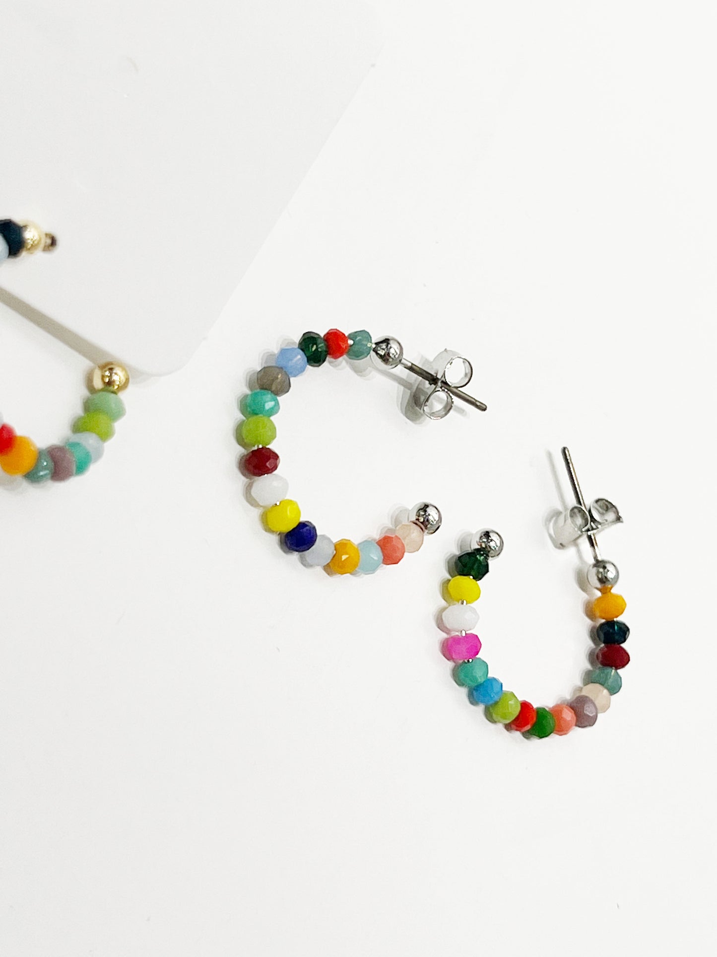 Multi color stones Hoop Earrings. beaded stones hoop earrings, colorful ring earrings