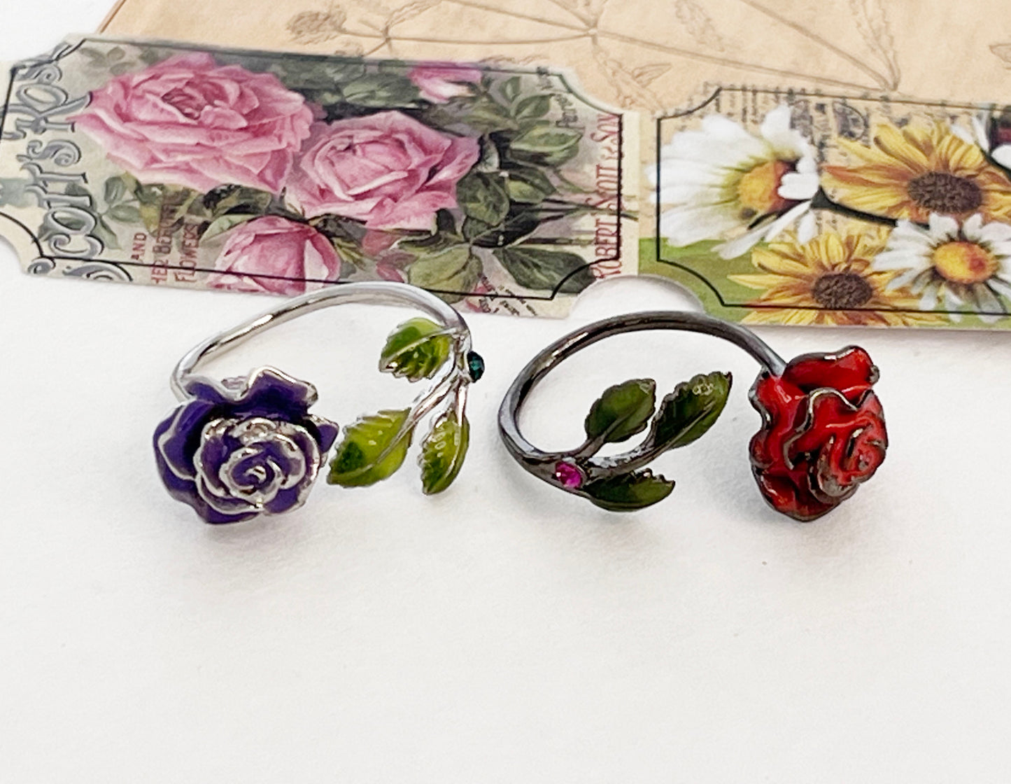 Big Rose flower free size adjustable ring, Stackable ring, Rose statement open ring