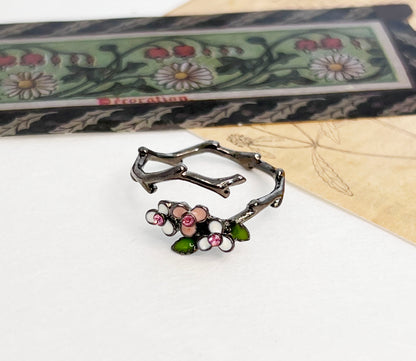 Branch and flowers cubic wrap adjustable Ring in 3colors