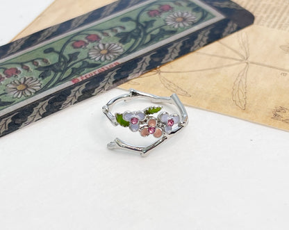 Branch and flowers cubic wrap adjustable Ring in 3colors