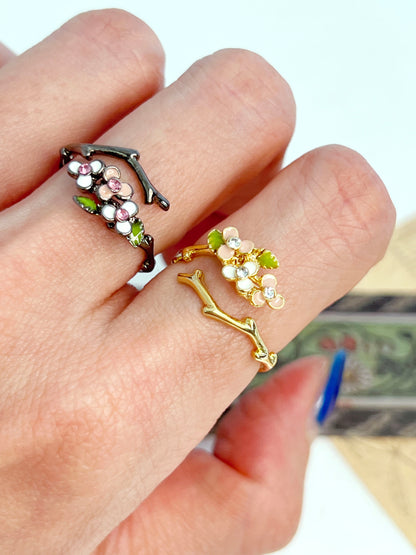 Branch and flowers cubic wrap adjustable Ring in 3colors