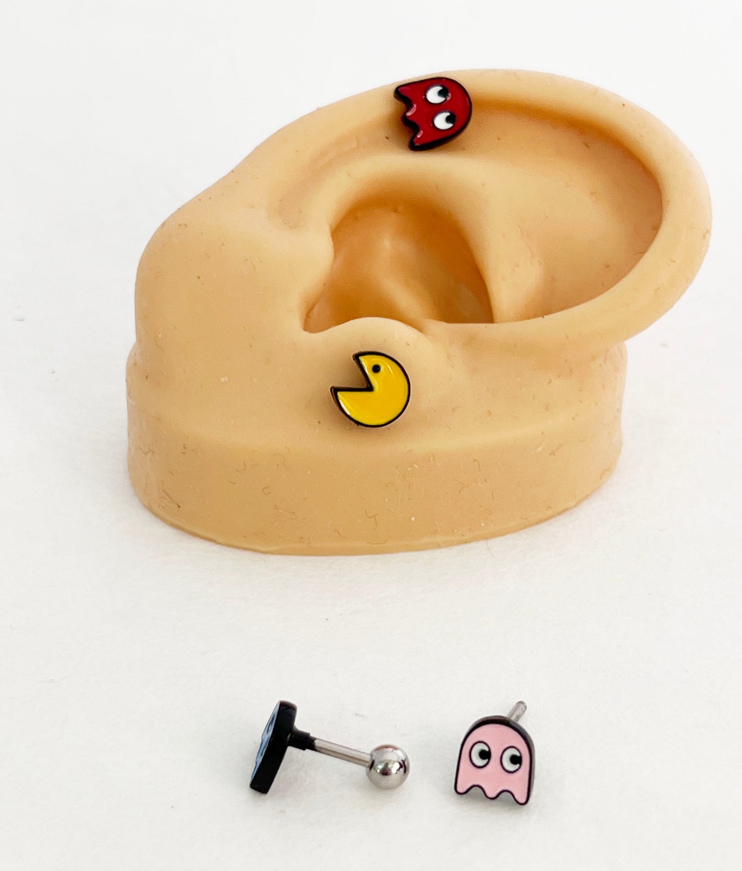 Vintage Game character Screw back Barbells Ear Piercing , Pac Man Surgical Steel Screw Back Ear Stud ,Pac Man and Ghost Cartilage Helix Tragus Conch