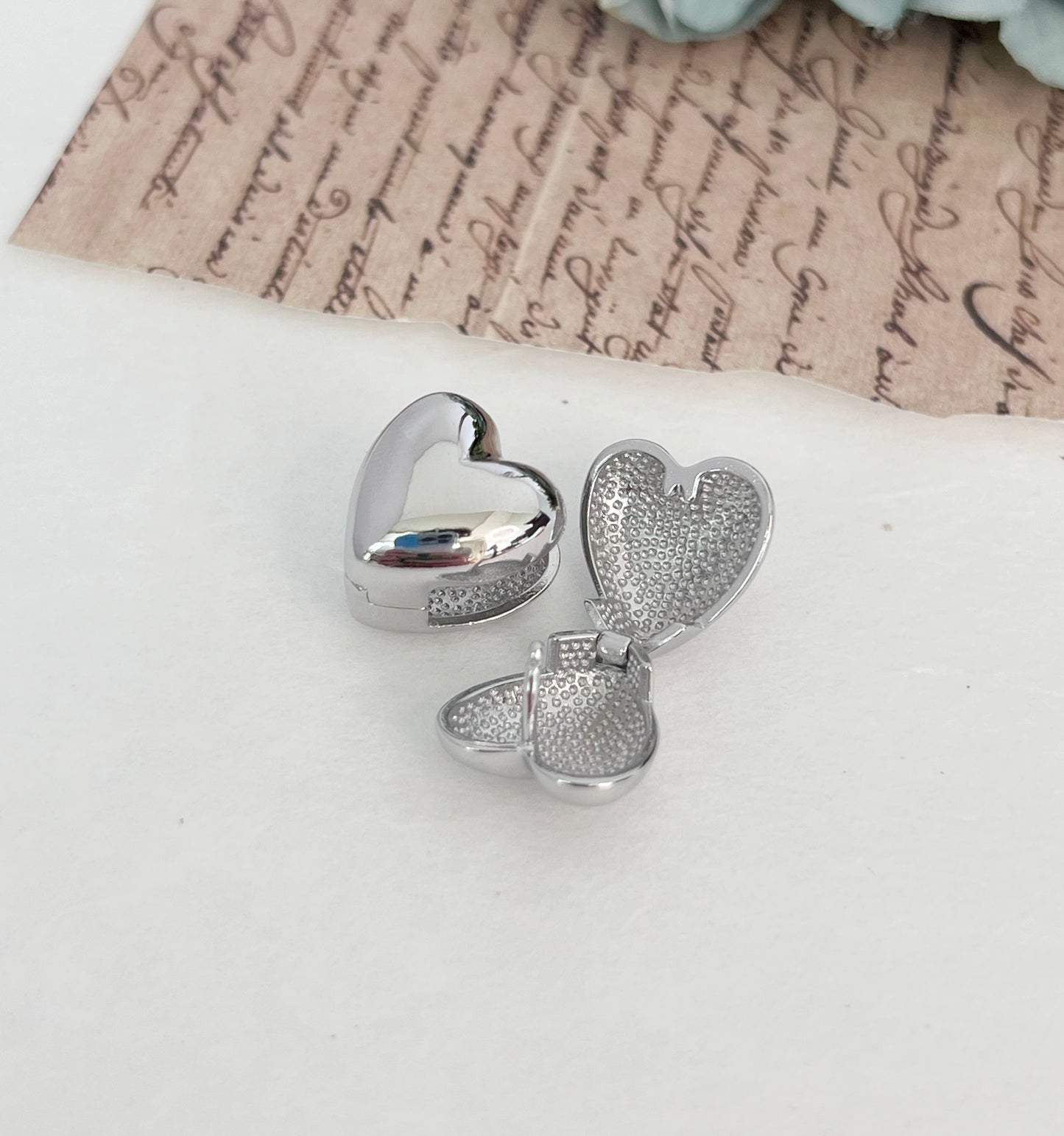 Chubby Heart clip hoop earrings ,Dome heart hoop stud earrings, One Touch silver 12mm dome heart clip stud Earrings