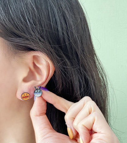 Cute Anpanman and Baikinman unbalance earrings, Kawaii  earrings