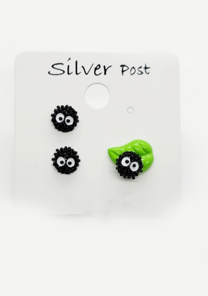 Set of 3 Ghibli Studio Earrings Spirited Away. Cute Susuwatari earrings Japanese Anime character jewelry