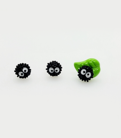 Set of 3 Ghibli Studio Earrings Spirited Away. Cute Susuwatari earrings Japanese Anime character jewelry