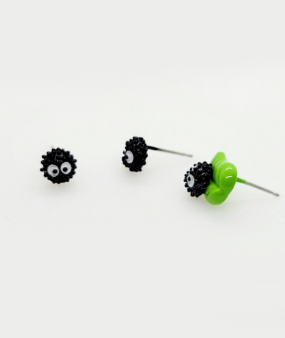 Set of 3 Ghibli Studio Earrings Spirited Away. Cute Susuwatari earrings Japanese Anime character jewelry