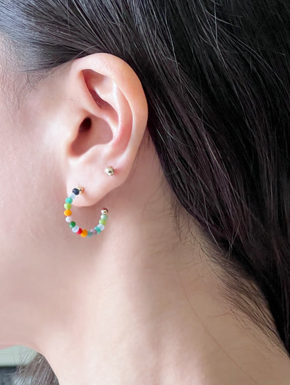 Multi color stones Hoop Earrings. beaded stones hoop earrings, colorful ring earrings