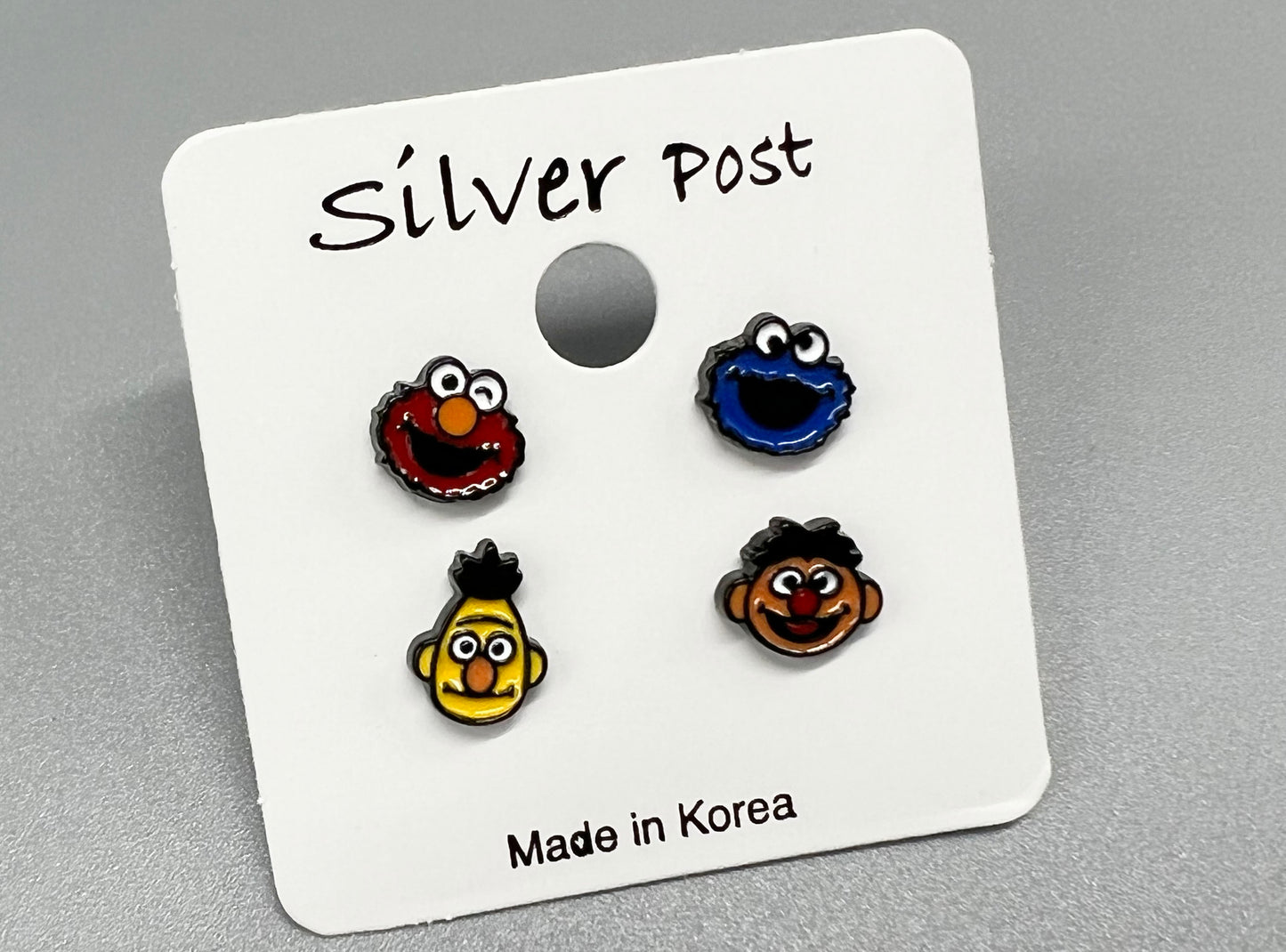 set of 4 Sesame Street Stud Earrings , Cookie Monster And Elmo Earrings, Bert And Ernie