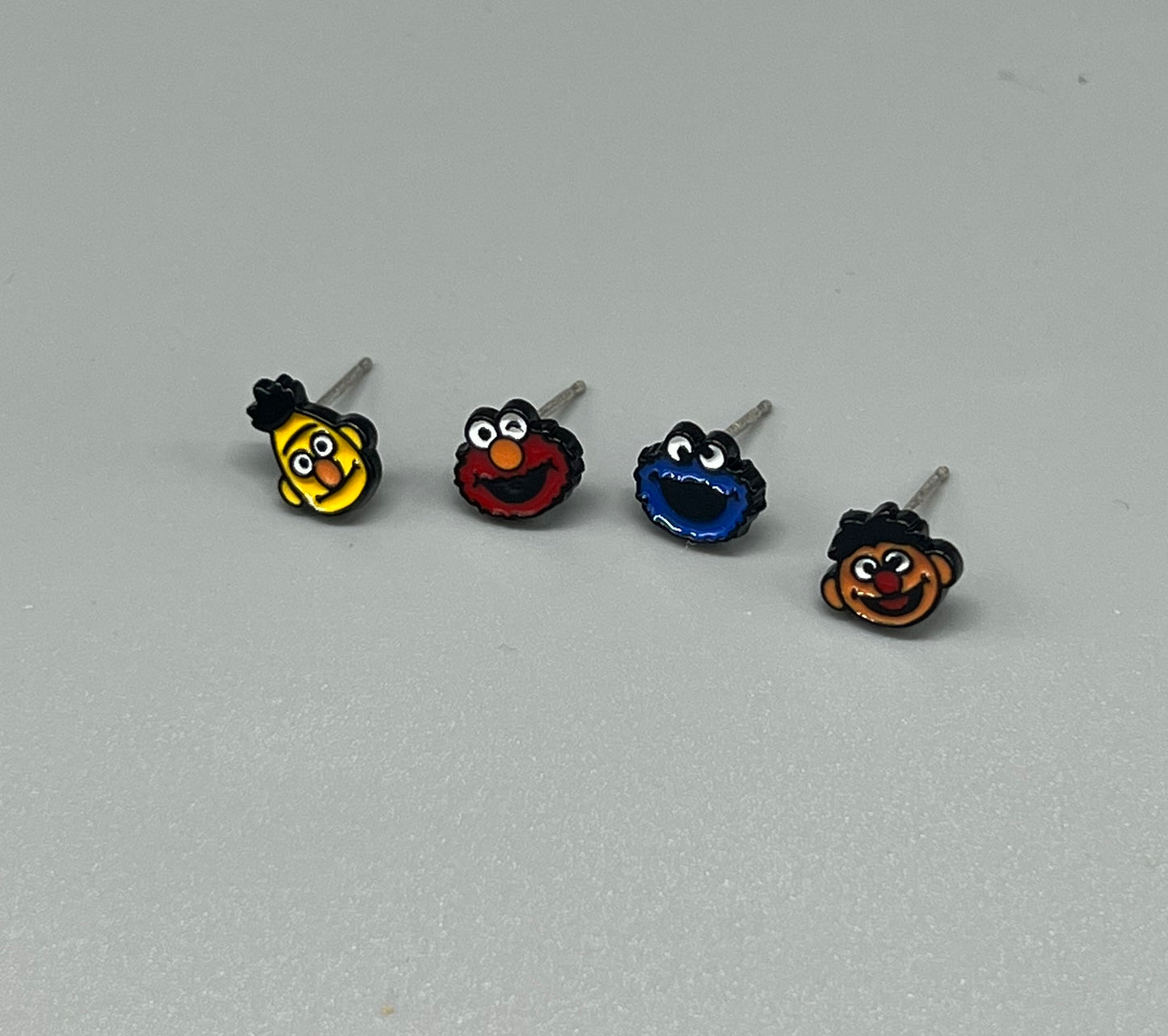 set of 4 Sesame Street Stud Earrings , Cookie Monster And Elmo Earrings, Bert And Ernie