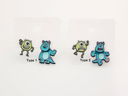 디즈니 라이선스 Monsters, Inc 스터드 귀걸이, Mike and Sully Ear Jacket, Monsters University 귀걸이