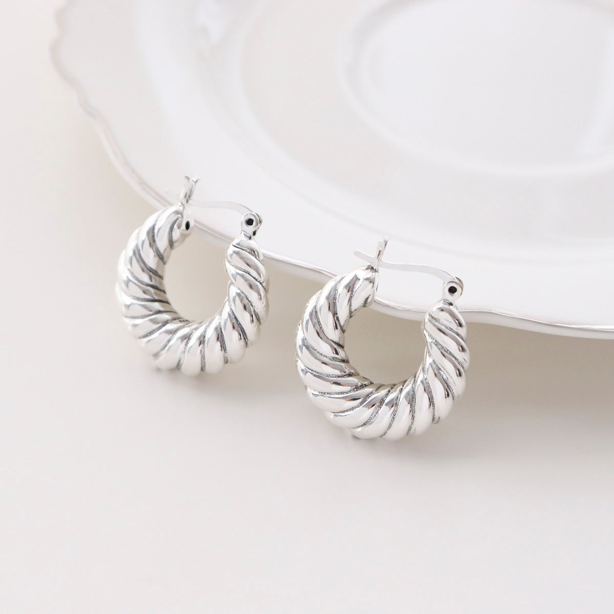 925 Sterling Silver Chunky twisted Ring Hoop Earrings with Bold