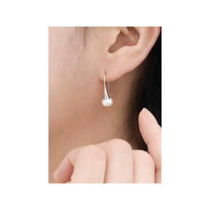 925 Sterling Silver fresh water pearl long drop hook earrings