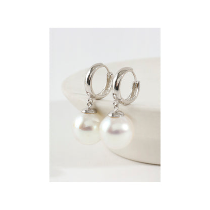 925 Sterling Silver cotton pearl drop huggie hoops earrings ,huggie dangle pearl drop earrings, Pearl drop earrings