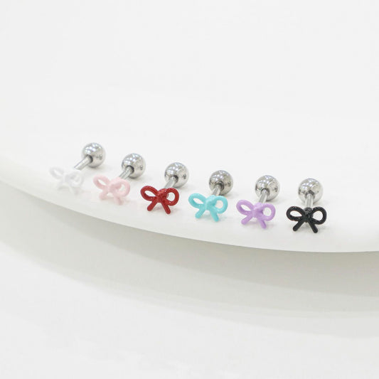 Colorful ribbon tie bow tiny ear Surgical Steel piercing tiny ear Helix Piercing screw back ball ,Cartilage Piercing,Tragus Ear Jewelry Body Accessories