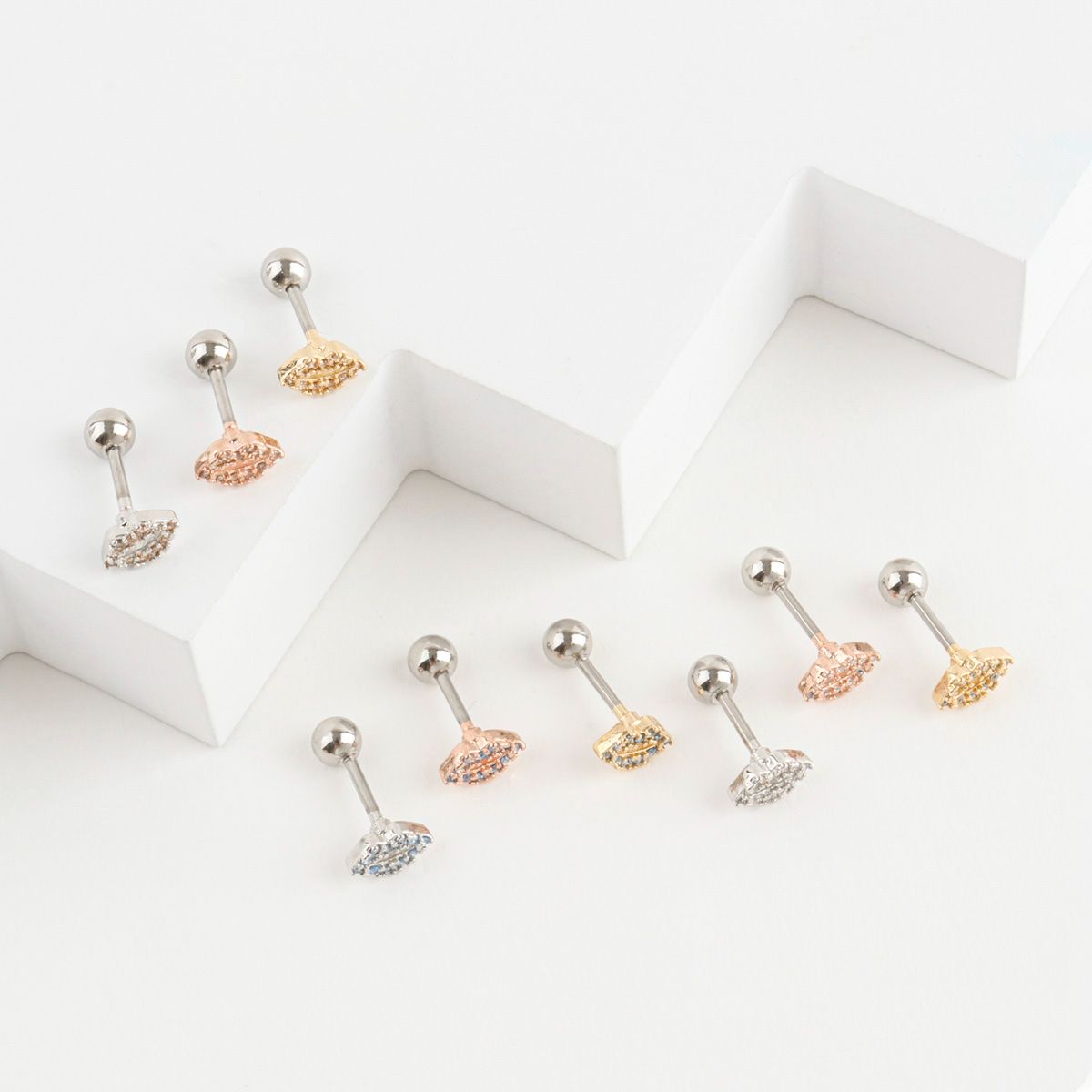 Tiny Lips Cubic setting Cartilage Piercing for Helix, Tragus, Earlobe, Conch Forward Helix Earring. screw back ball ,Tragus Earrings