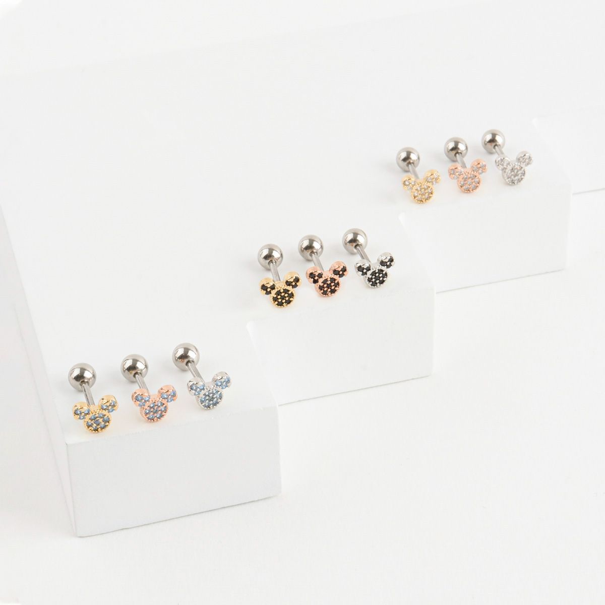 Tiny Mickey Mouse Cubic setting Cartilage Piercing Colorful Pushpin Forward Helix Earring Helix Piercing screw back ball ,Cartilage piercing ,Tragus Earrings