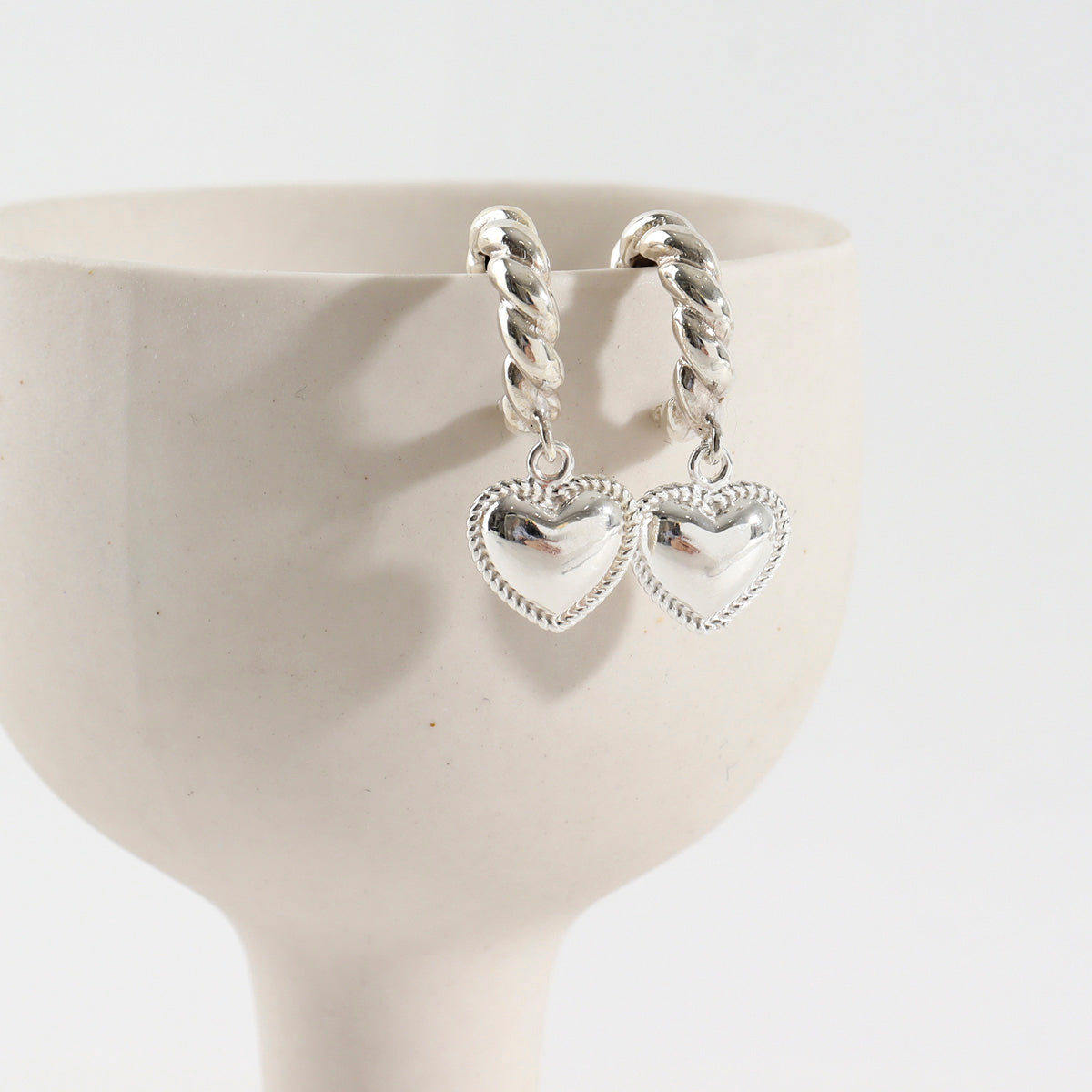 925 Sterling Silver Heart Hoop Earrings, Twisted Hoop Earrings, heart dangle earrings