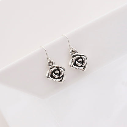 925 Sterling Silver Rose hook drop Earrings, Flower Earrings, Bridesmaid Earrings, Wedding Jewelry, Birthday Gift, Anniversary Gift