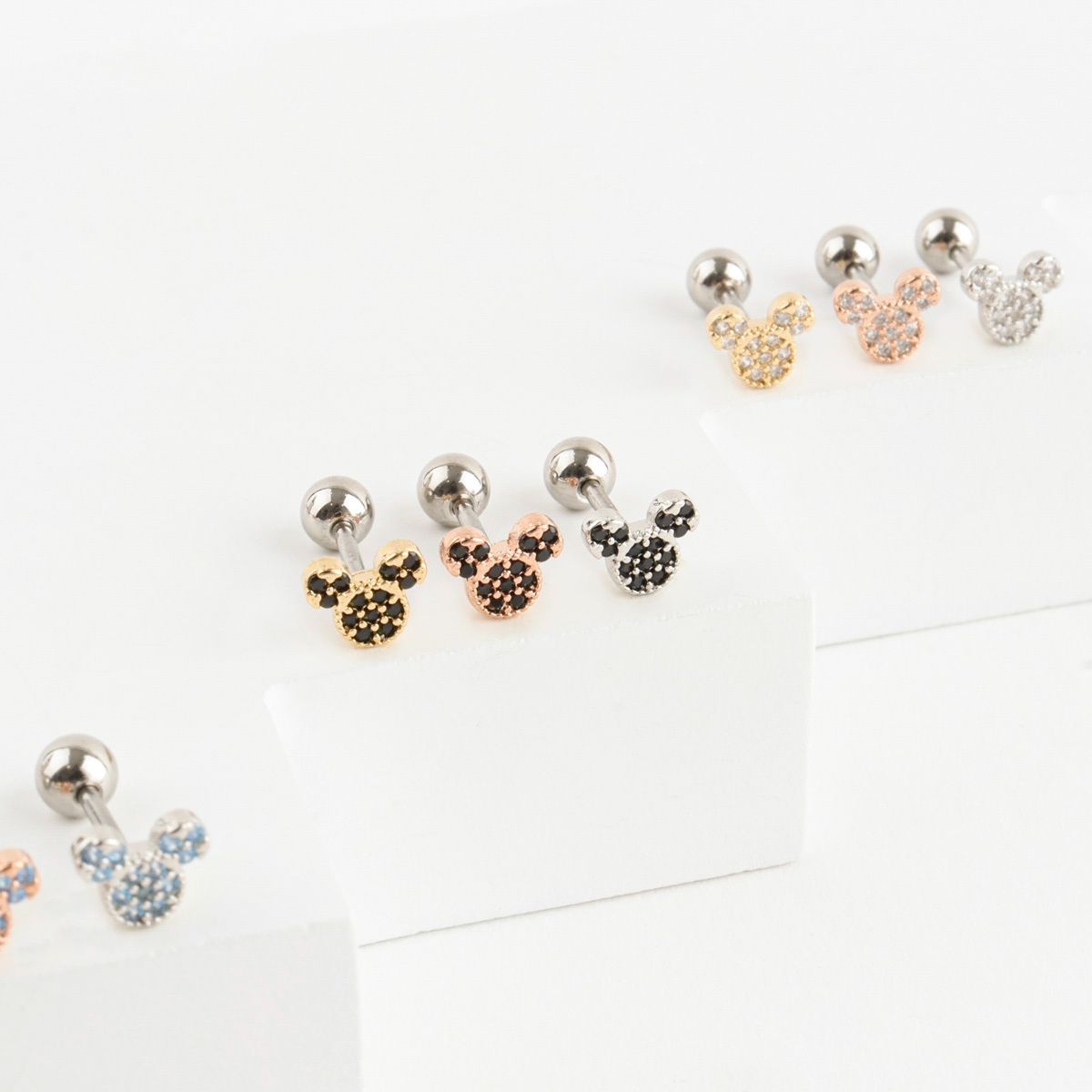 Tiny Mickey Mouse Cubic setting Cartilage Piercing Colorful Pushpin Forward Helix Earring Helix Piercing screw back ball ,Cartilage piercing ,Tragus Earrings