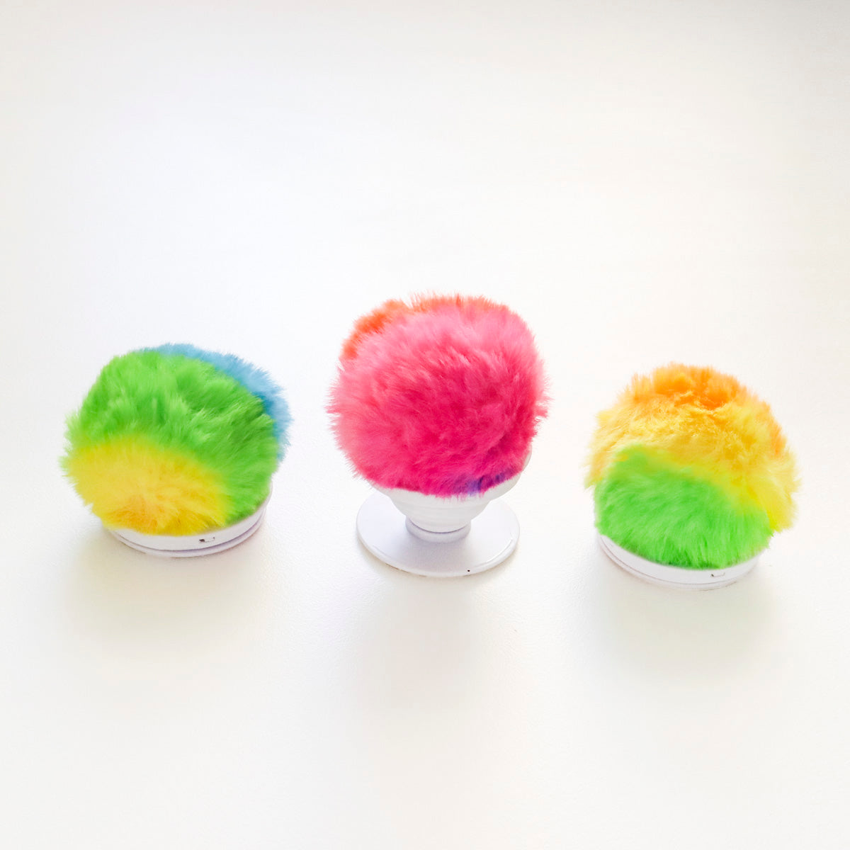 Cute Faux/Fur Pom Pom Phone Grip  Rainbow color fur griptok, Cute Phone Stand Mobile Holder Phone Grip Griptok