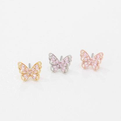 Three-dimensional Butterfly design with a baguette Cubic setting Cartilage Piercing Colorful Pushpin Forward Helix Earring Helix Piercing screw back ball ,Cartilage piercing ,Tragus Earrings