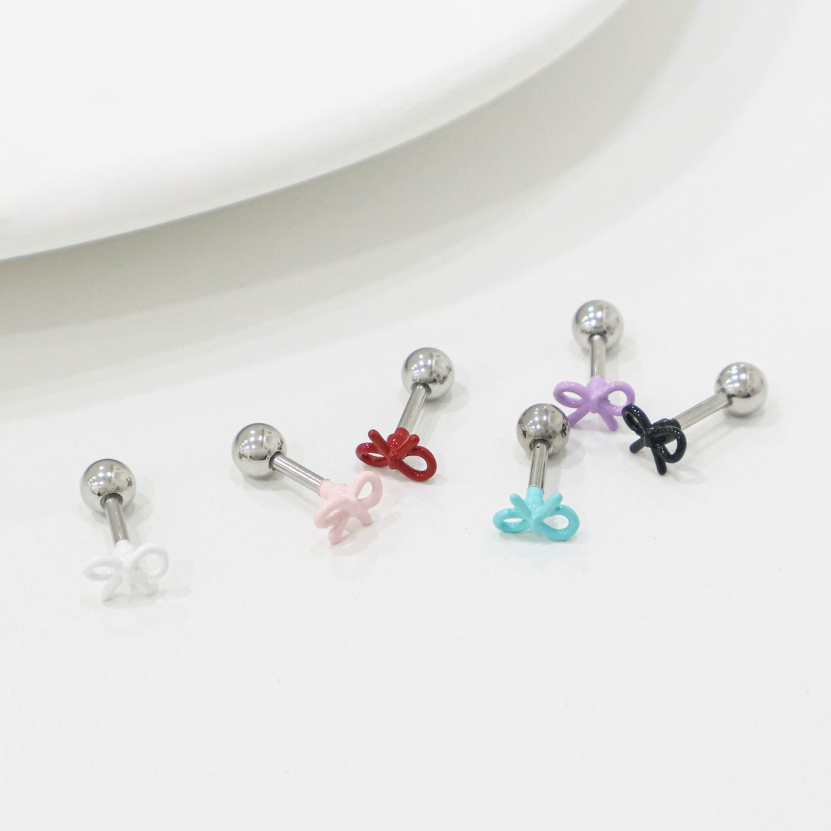 Colorful ribbon tie bow tiny ear Surgical Steel piercing tiny ear Helix Piercing screw back ball ,Cartilage Piercing,Tragus Ear Jewelry Body Accessories