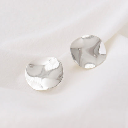 925 sterling silver Oversize Big Round Earrings, Wave Disc Circles stud earrings, Concave giant stud circle earringsStatement Earrings