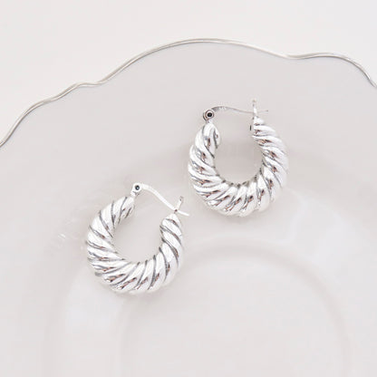 925 Sterling Silver Chunky twisted Ring Hoop Earrings with Bold