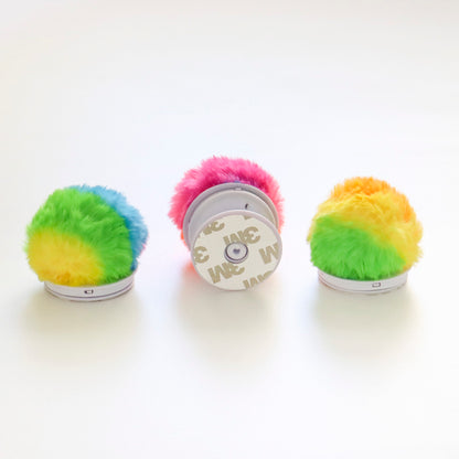 Cute Faux/Fur Pom Pom Phone Grip  Rainbow color fur griptok, Cute Phone Stand Mobile Holder Phone Grip Griptok