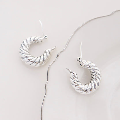 925 Sterling Silver Chunky twisted Ring Hoop Earrings with Bold