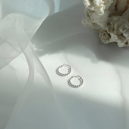 925 sterling silver beaded balls ring hoop earrings, One Touch silver beaded ball ring Huggie Hoop Earrings,Second Hole Huggie Hoop Earrings