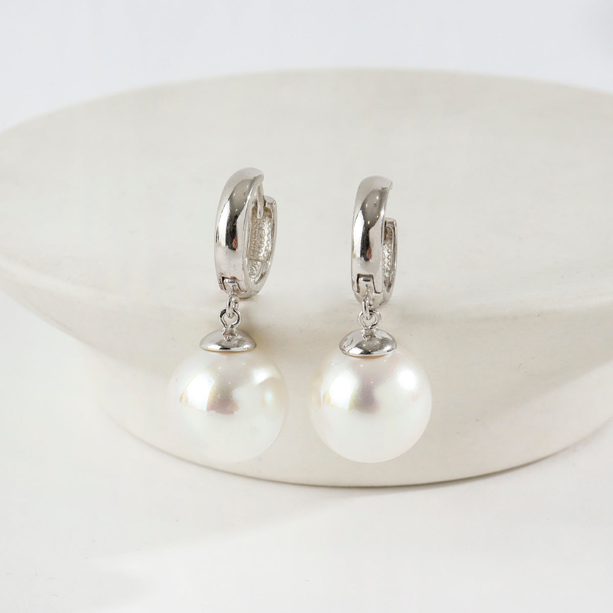 925 Sterling Silver cotton pearl drop huggie hoops earrings ,huggie dangle pearl drop earrings, Pearl drop earrings