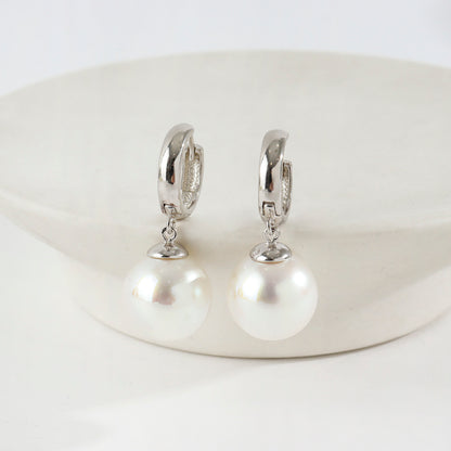 925 Sterling Silver cotton pearl drop huggie hoops earrings ,huggie dangle pearl drop earrings, Pearl drop earrings