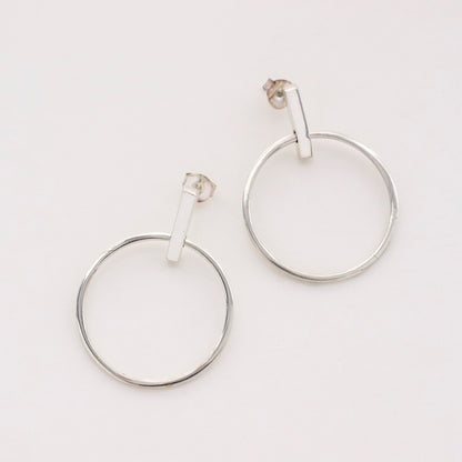 925 sterling silver Stick and Circles drop Earrings, Circle statement earrings,Large ring Earrings 2 types