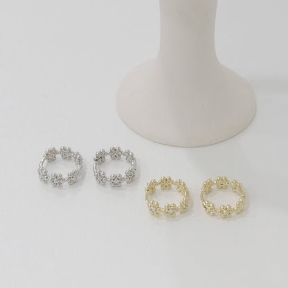 Cubic setting Daisy flower Huggie ring Earrings,  Huggie Hoop Earrings, Flower Round Huggie Hinged Ear Hoop Earrings