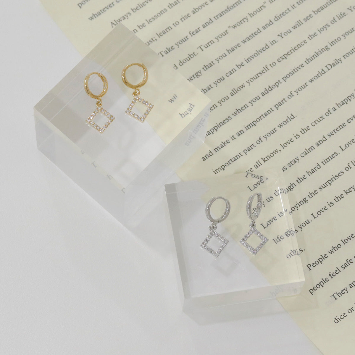 Square Cubic charm dangle Square Huggie Earrings cubic huggie hoops earrings ,huggie dangle earrings