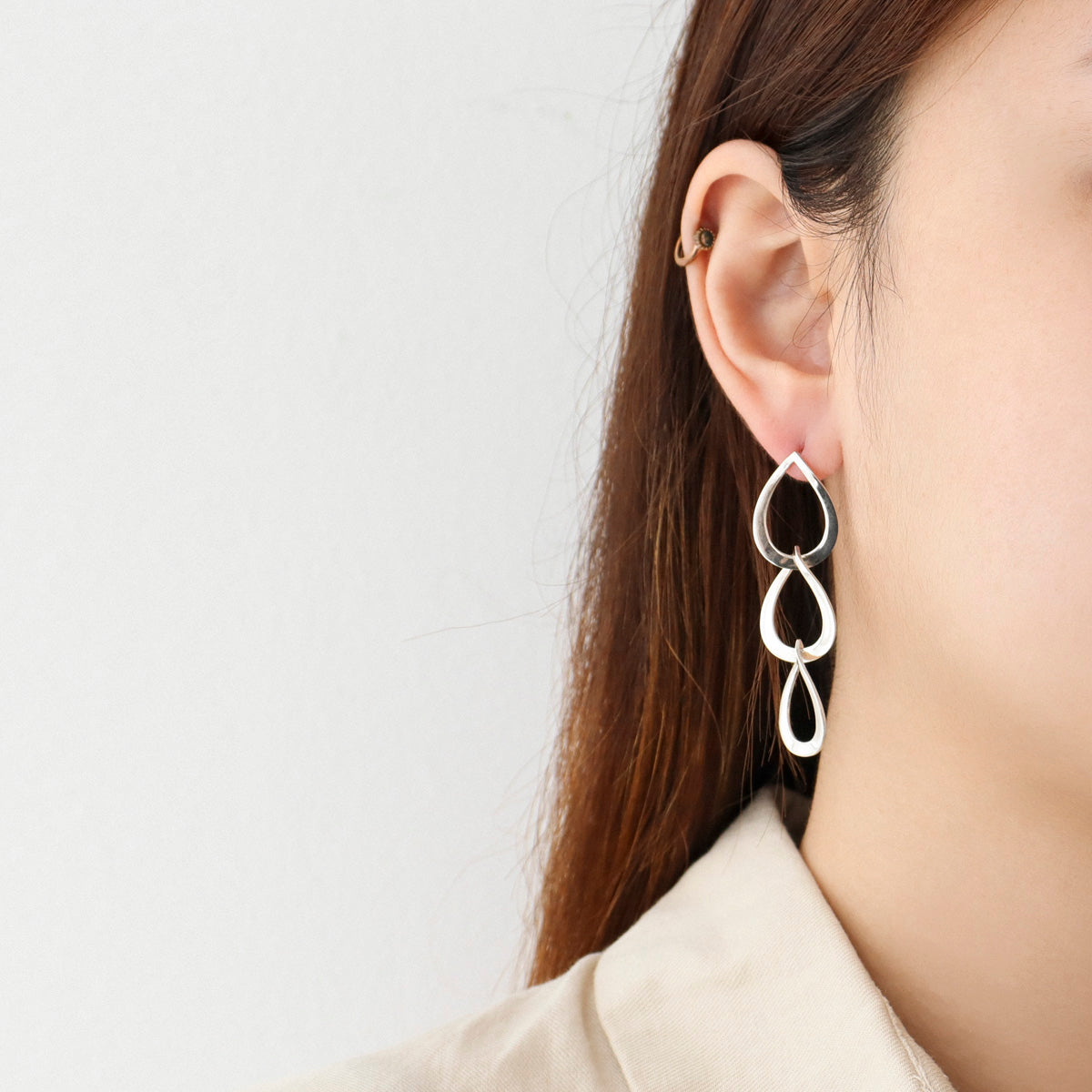 925 sterling silver Link chain drop Earrings, Water drop statement earrings,Large ring Earrings 2 types