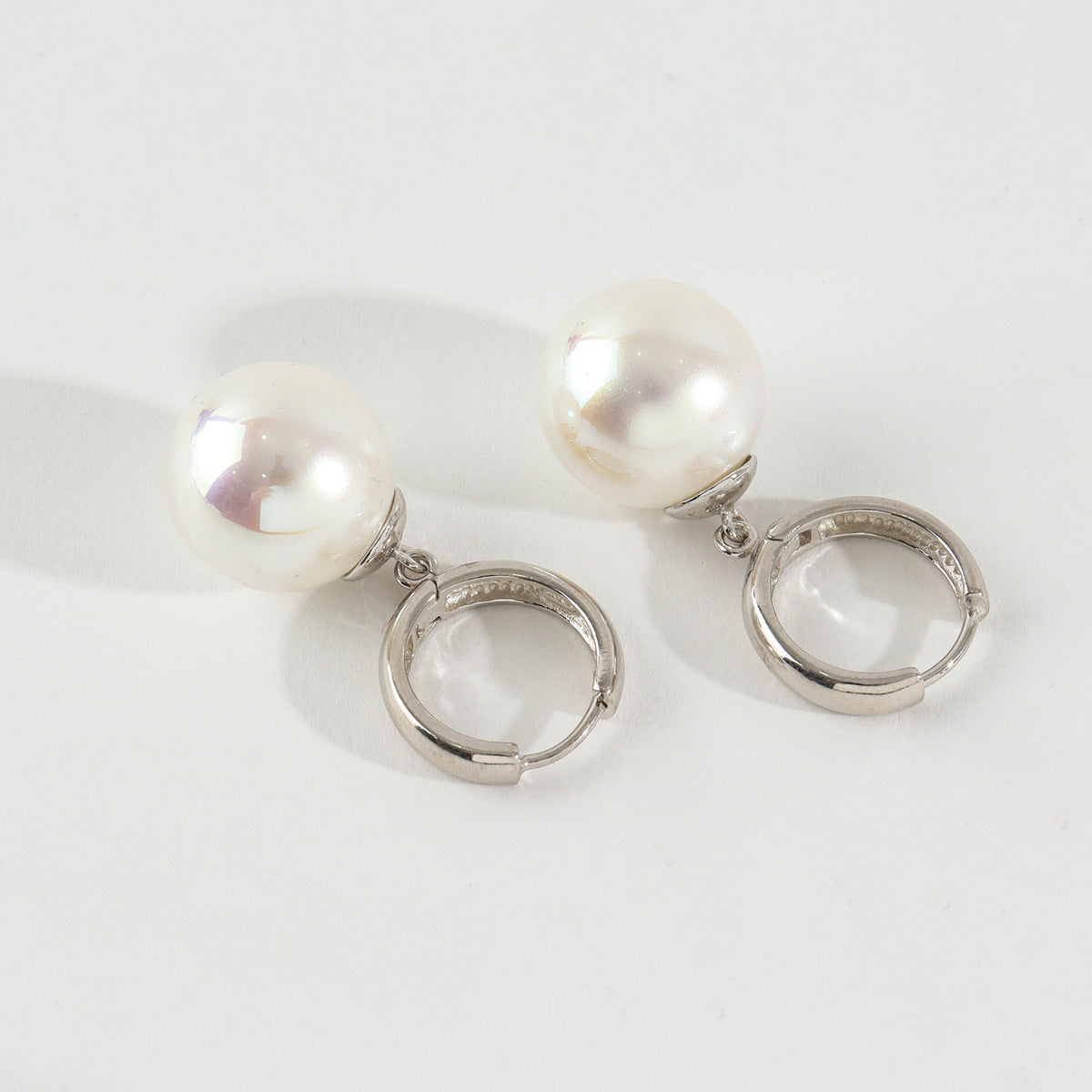 925 Sterling Silver cotton pearl drop huggie hoops earrings ,huggie dangle pearl drop earrings, Pearl drop earrings