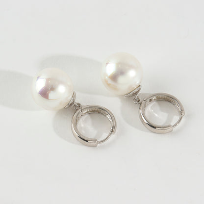 925 Sterling Silver cotton pearl drop huggie hoops earrings ,huggie dangle pearl drop earrings, Pearl drop earrings