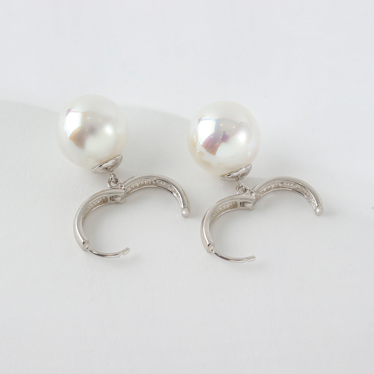 925 Sterling Silver cotton pearl drop huggie hoops earrings ,huggie dangle pearl drop earrings, Pearl drop earrings