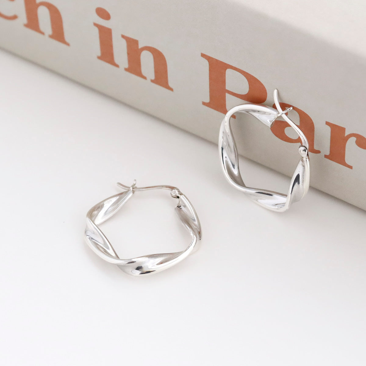 925 Sterling Silver twisted Ring Hoop Earrings Ring drop earrings