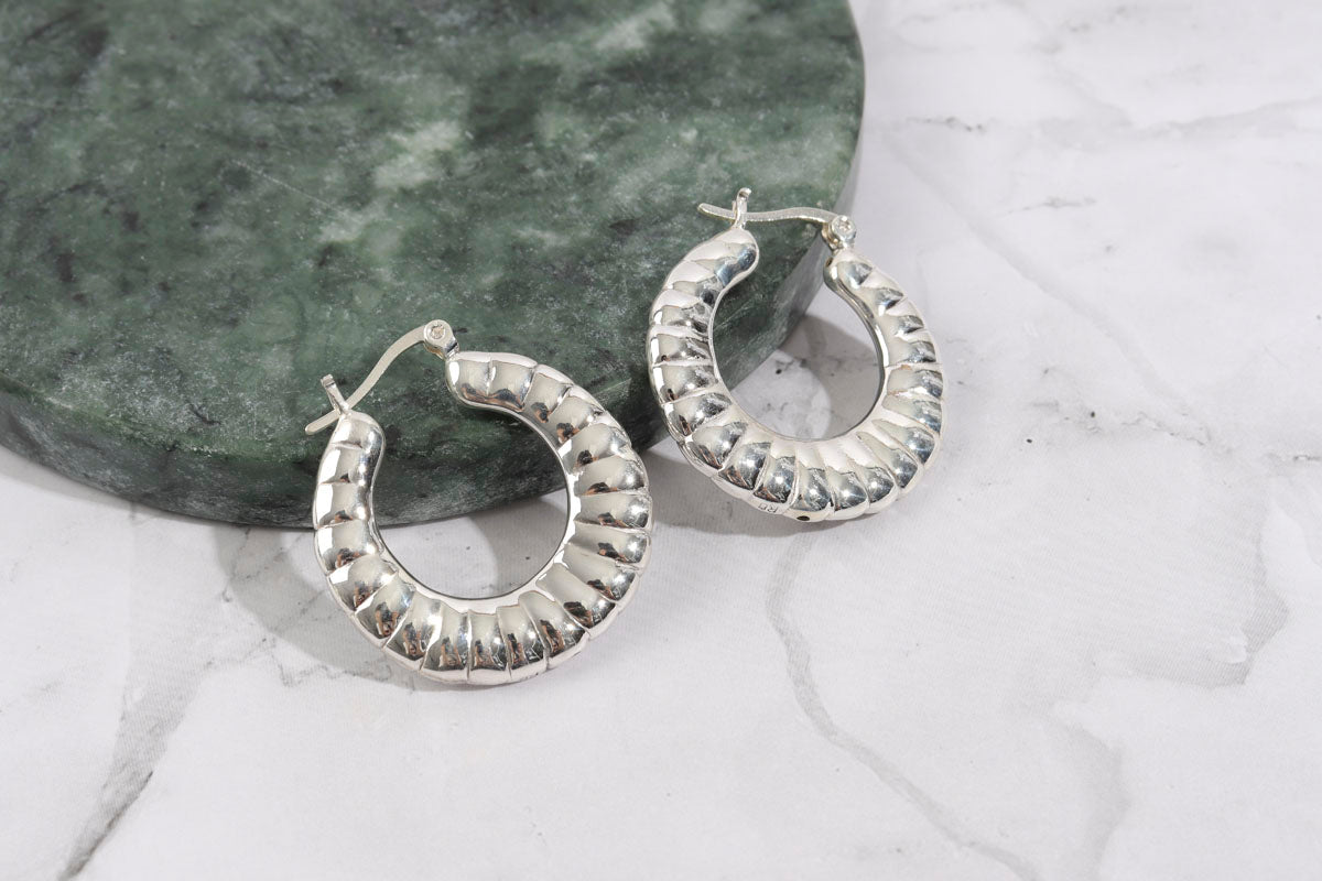 925 Sterling Silver Simple Plat twisted Ring Hoop Earrings